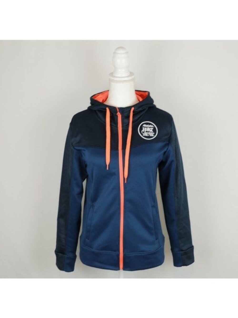 Running Man Hot Chocolate Women's Small Blue Hooded Full Zip Activewear Jacket